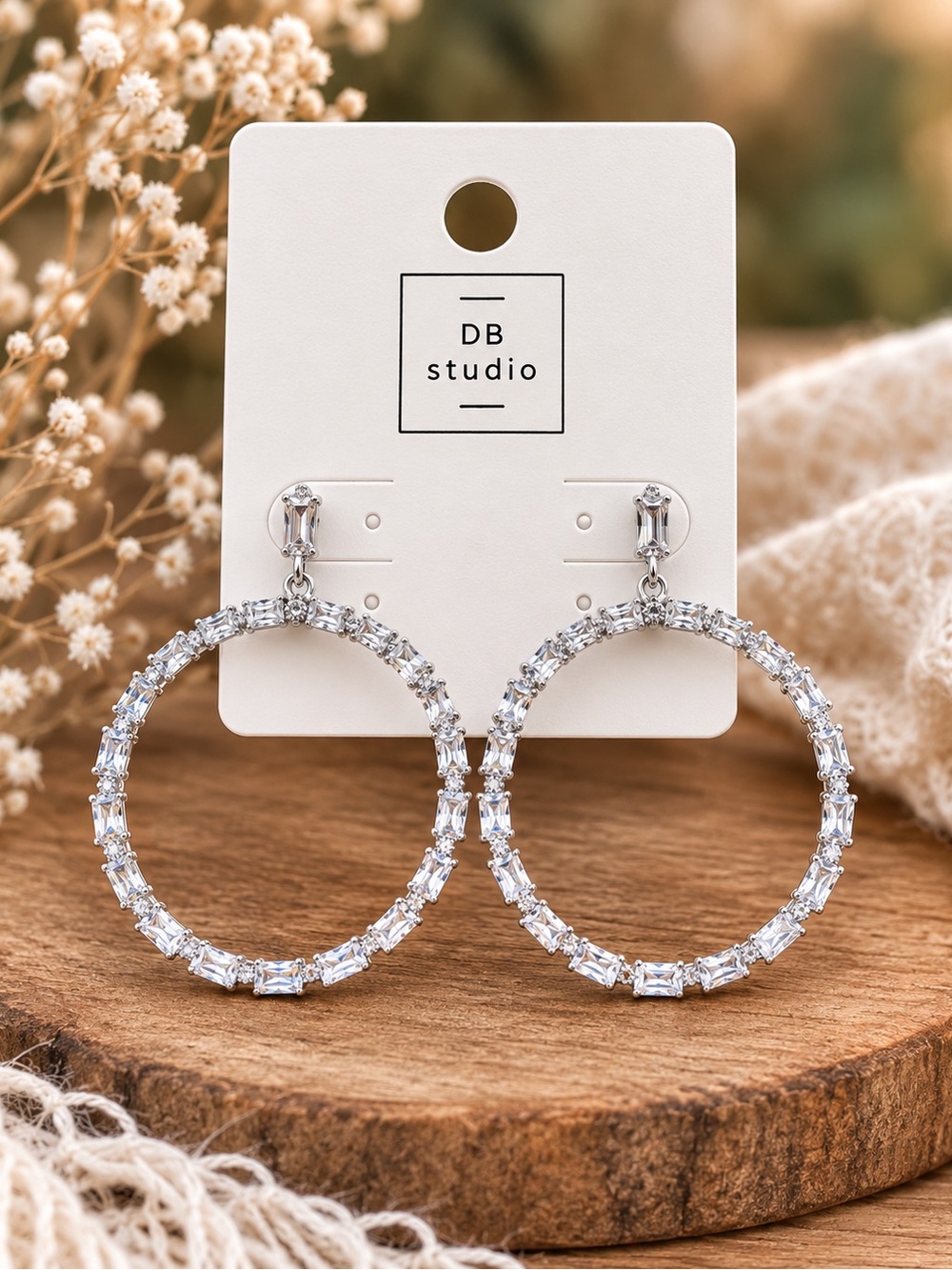 3/30 Silver Crystal Hoop Earrings